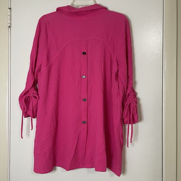 IC by connie K hot pink button down tunic shirt gauze top medium - Picture 5 of 5